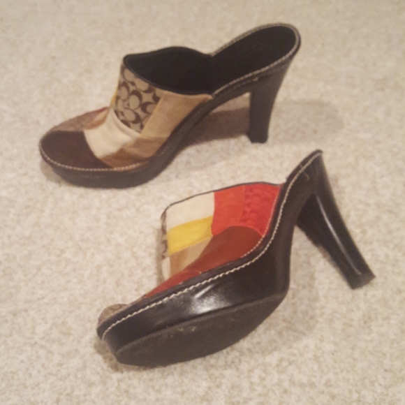 Multi colored Coach heeled clogs/mules - Picture 2 of 3
